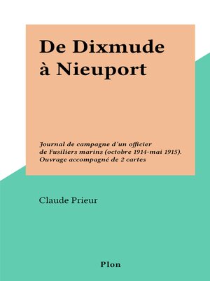 cover image of De Dixmude à Nieuport
